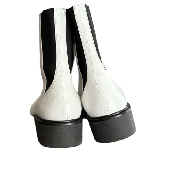 STUART WEITZMAN Lodge Zip Croc Embossed White Zipper Leather Boots - Picture 9 of 12
